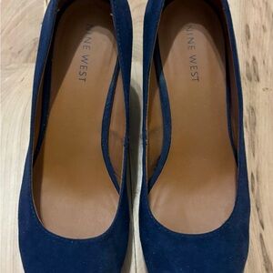 Navy blue suede wedges